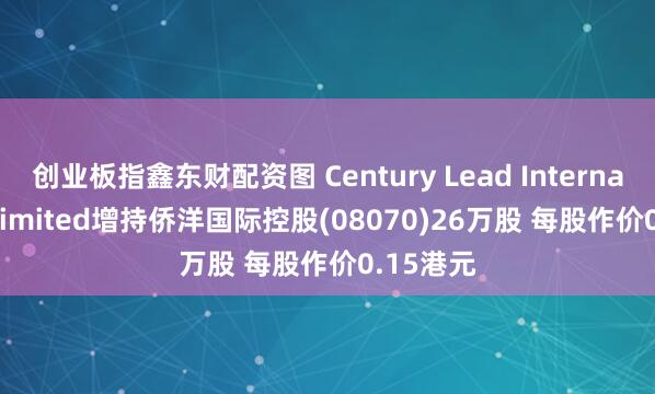 创业板指鑫东财配资图 Century Lead International Limited增持侨洋国际控股(08070)26万股 每股作价0.15港元